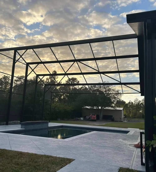 custom built aluminum screen enclosure at residential backyard