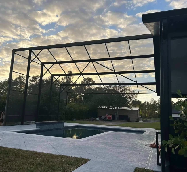 custom built aluminum screen enclosure at residential backyard